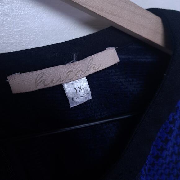 Anthropologie Hutch 1X Knit Sheath Sleeveless Dress Blue Black Houndstooth - Picture 4 of 7